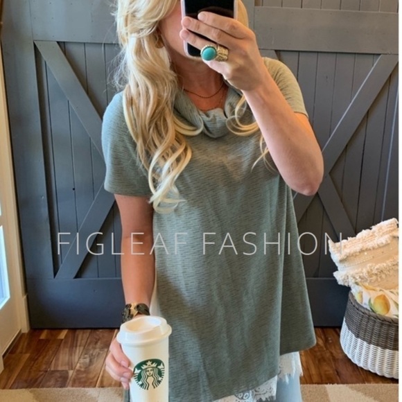 Green Mock Neck Hi/Low Knit Top - Picture 3 of 3